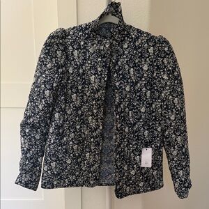 Nina Blanc Navy and White Floral quilted Blazer